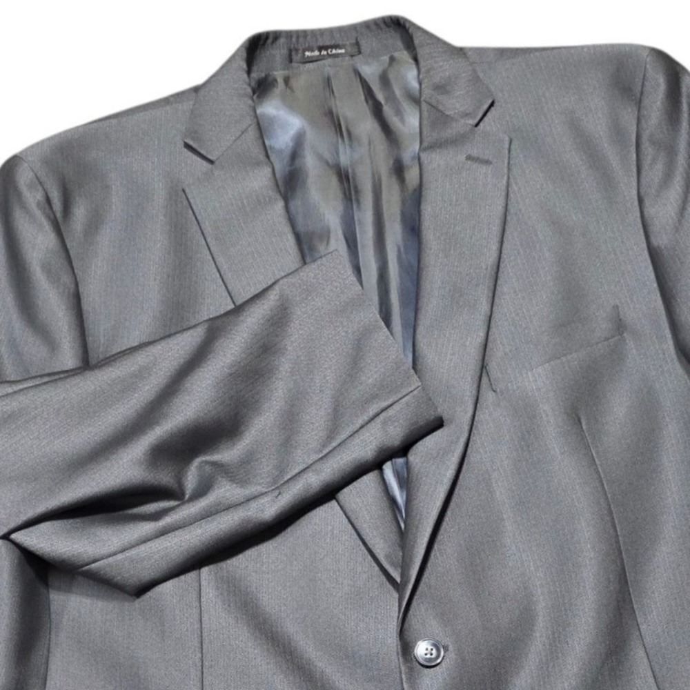 Calvin Klein Two Button Blazer Mens 50L Gray‎ Poly Rayon Herringbone Sport Coat